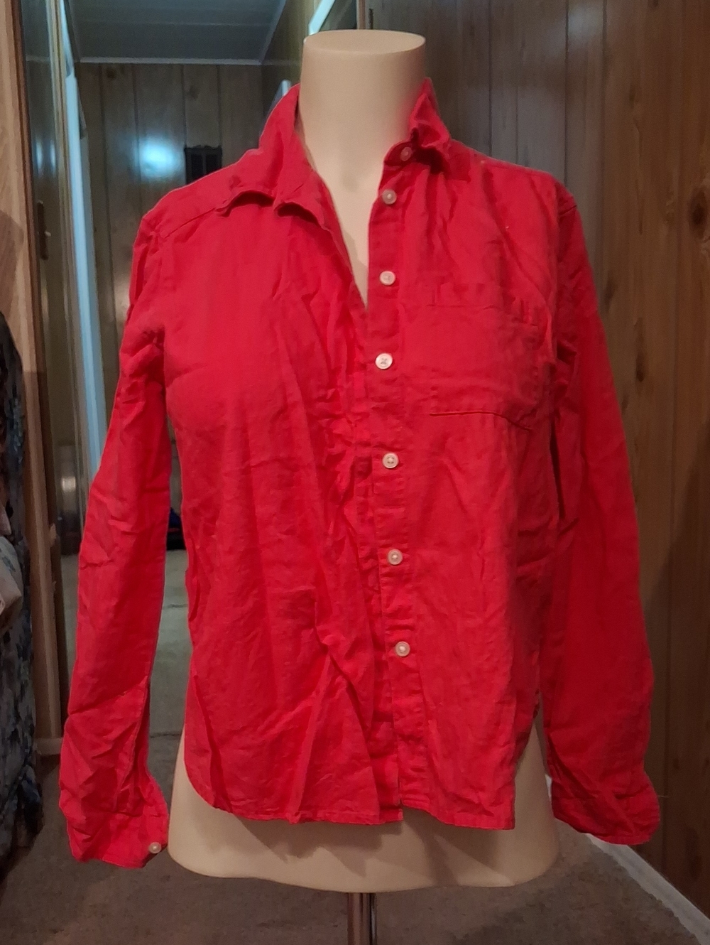 LOFT Pink-Red Button Front Top